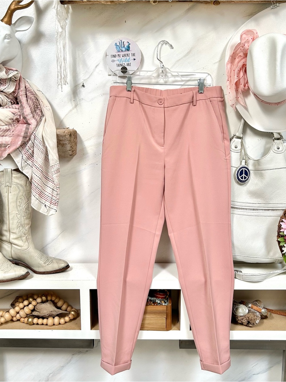 Dusty ROSE Pink Tailored Tapered Pants w boho chic academia vibe